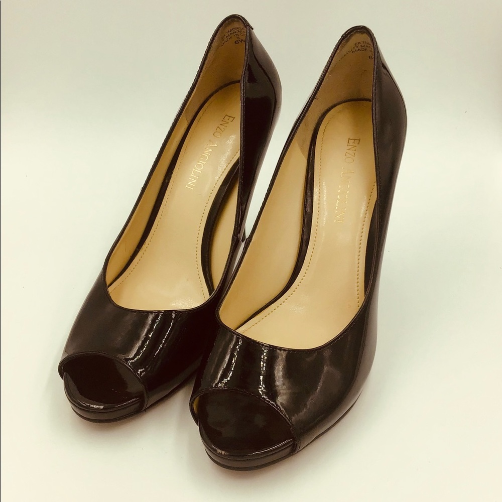 Enzo Angiolini WIDE Peep Toe Black Patent Leather